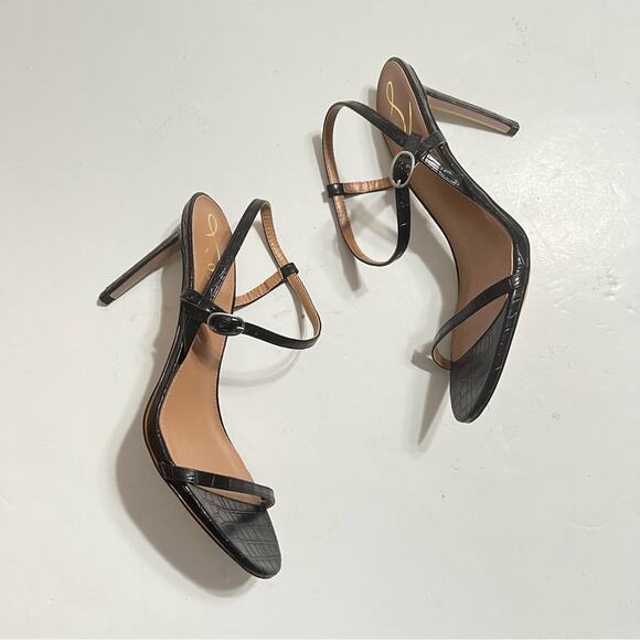 Sam Edelman Black Doran Faux Croc-effect Leather Strappy Sandal Size 10 - Picture 7 of 10